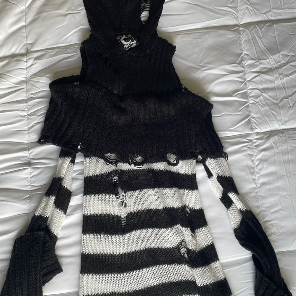 Killstar Black and White Hooded Knit Sweater (Like New)